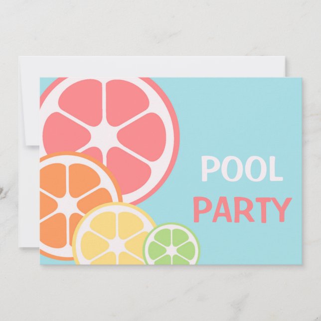 Zitrusfrucht-Pool-Party Einladung (Vorderseite)