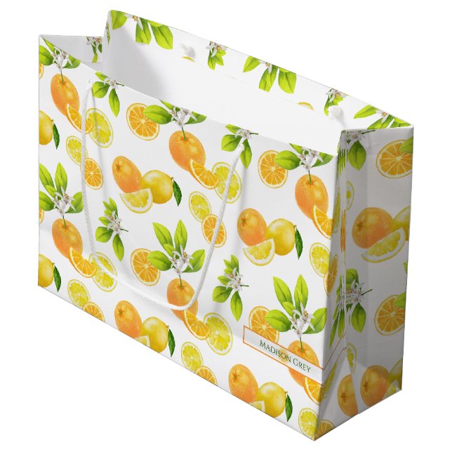Zitrusfrüchte Art Orange und Zitronen Patten Große Geschenktüte (Vorderseite Schrägansicht)