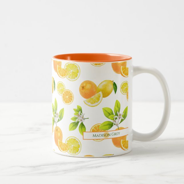Zitrusfrüchte Art Orange und Zitronen Patten Zweifarbige Tasse (Rechts)