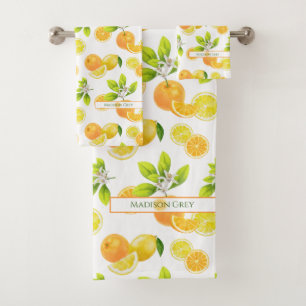Zitrusfrüchte Art Orangen und Zitronen Patten Badhandtuch Set