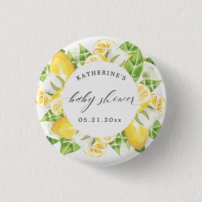Zitrusfrüchte Blume Babydusche Monogramm Button (Vorderseite)