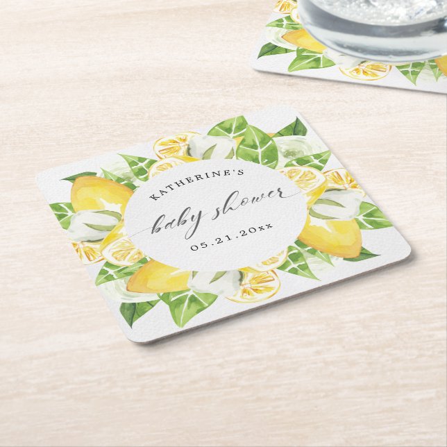 Zitrusfrüchte Blume Babydusche Monogramm Rechteckiger Pappuntersetzer (angewinkelt)