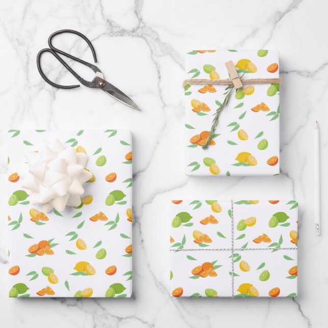 Zitrusfrüchte Geschenkpapier Set (Vorderseite)