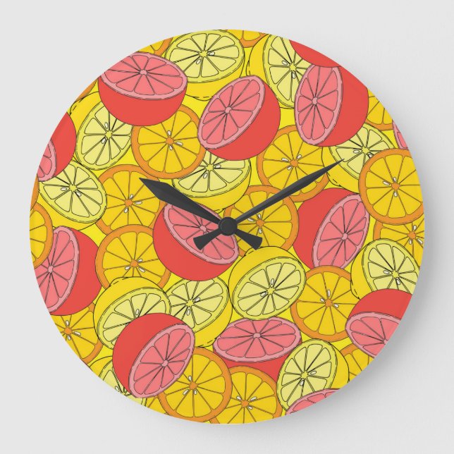 Zitrusfrüchte Helles, nahtloses Muster Große Wanduhr (Vorderseite)