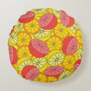 Zitrusfrüchte Helles, nahtloses Muster Rundes Kissen