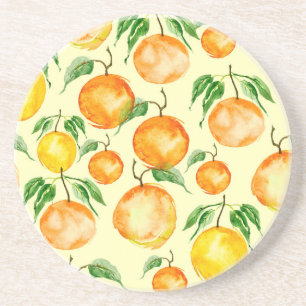 Zitrusfrüchte in Aquarellfarbe, tropisches Muster. Getränkeuntersetzer