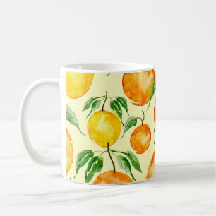 Zitrusfrüchte in Aquarellfarbe, tropisches Muster. Kaffeetasse