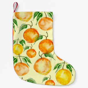 Zitrusfrüchte in Aquarellfarbe, tropisches Muster. Kleiner Weihnachtsstrumpf