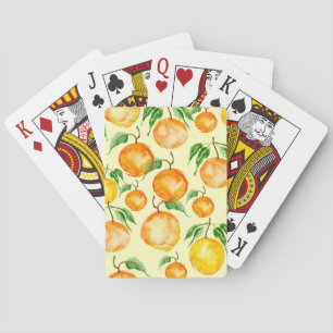 Zitrusfrüchte in Aquarellfarbe, tropisches Muster. Spielkarten