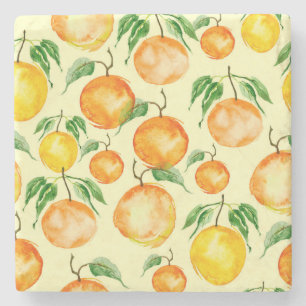 Zitrusfrüchte in Aquarellfarbe, tropisches Muster. Steinuntersetzer