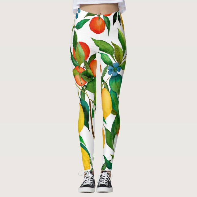 Zitrusfrüchte, lebendiges Aquarellmuster. Leggings (Vorderseite)