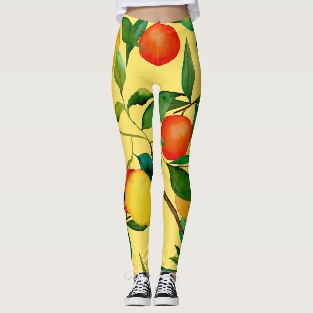 Zitrusfrüchte, lebendiges Aquarellmuster. Leggings (Vorderseite)