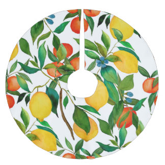 Zitrusfrüchte, lebendiges Aquarellmuster. Polyester Weihnachtsbaumdecke