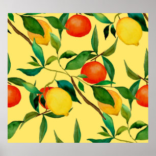 Zitrusfrüchte, lebendiges Aquarellmuster. Poster