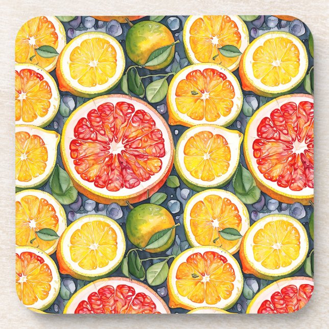 Zitrusfrüchte, Limonen und Zitronenfrüchte Getränkeuntersetzer (Vorderseite)