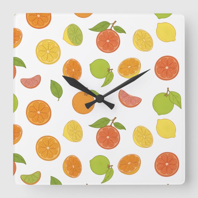 Zitrusfrüchte-Motiv Quadratische Wanduhr (Vorderseite)