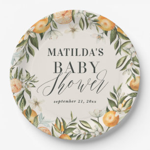 Zitrusfrüchte, Orange + Blüte Babydusche Party Dek Pappteller