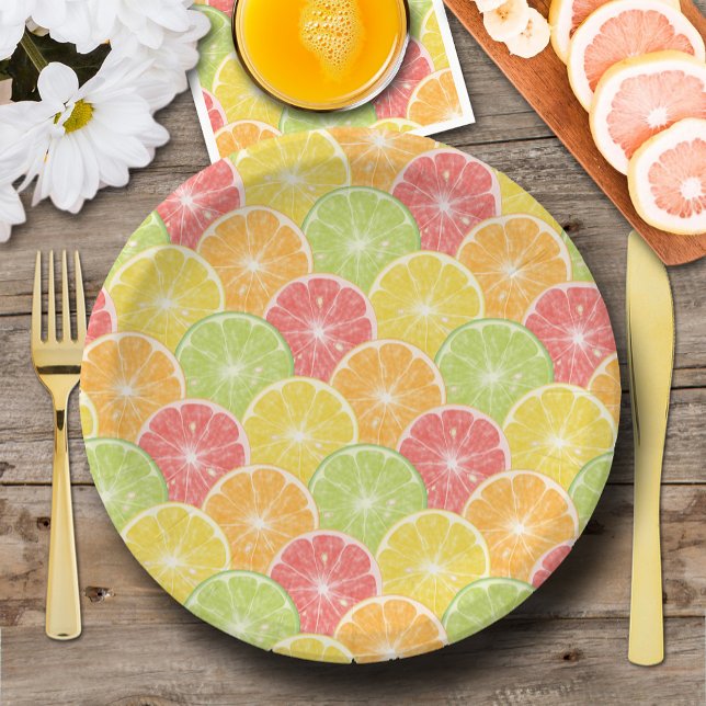 Zitrusfrüchte-Scheiben Pappteller (Citrus fruit slices paper plates, 2 sizes, fun for breakfast, brunch, dessert)