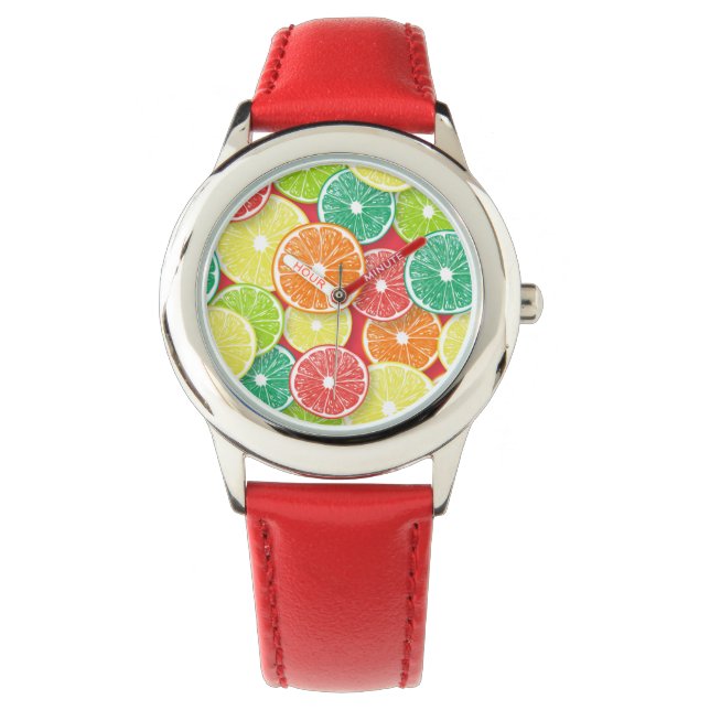 Zitrusfrüchte-Scheiben Pop Art 2 Armbanduhr (Vorderseite)