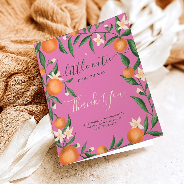 Zitrusfrüchte-Süsse-Rosa Dankeskarte (Botanical citrus orange little cutie pink thank you card)