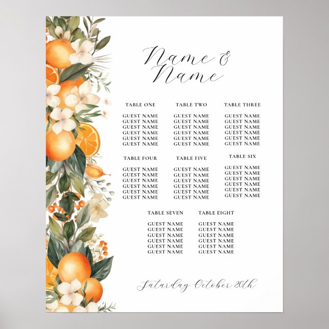 Zitrusfrüchte Tabelle 8 Sitzplätze Blumenorangen H Poster (Vorne)
