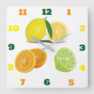 Zitrusfrüchte-Uhr Quadratische Wanduhr