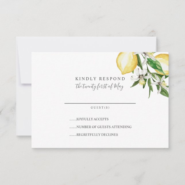 Zitrusfrüchte und Blätter gelbe Hochzeit RSVP (Vorderseite)