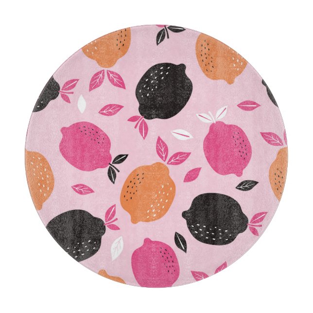 Zitrusfrüchte, Vintages Textilmuster. Schneidebrett (Vorderseite)