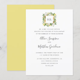 Zitrusfrüchte Zitronen und Blätter feierliche Mono Einladung