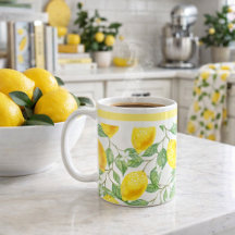 Zitrusfrüchte Zitronen und Blätter Kaffee Tasse