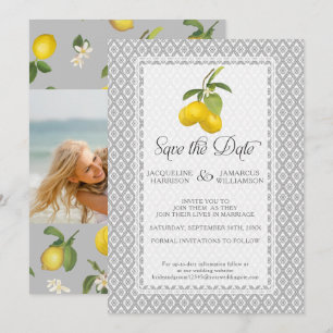 Zitrusfrüchte Zitrusfrüchte Grau-Gelbes Foto Save The Date