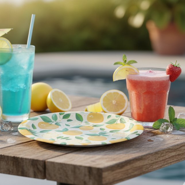 Zitrusfrüchtegelbe tropische Fruchtmuster Pappteller (Von Creator hochgeladen)