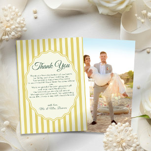 Zitrusgelb-grüne elegante moderne Streifenhochzeit Dankeskarte
