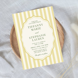 Zitrusgelbe elegante moderne Streifenhochzeit Einladung