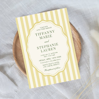 Zitrusgelbe elegante moderne Streifenhochzeit Einladung