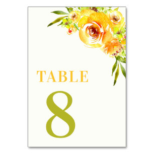Zitrusgelbe grüne Gartenblumentisch 8 Hochzeit Tischnummer