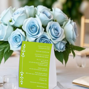 Zitrusgrün und Küstenblau Hochzeitsmenü Tischaufsteller