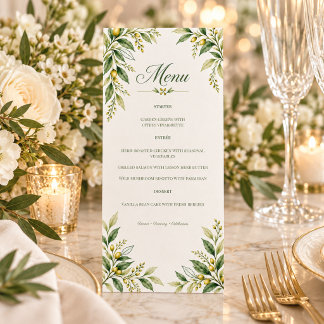 Zitrusgrüne moderne botanische Hochzeit Menükarte