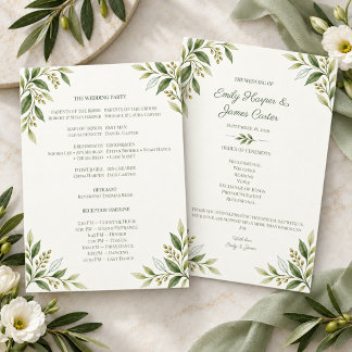 Zitrusgrüne moderne botanische Hochzeit Programm