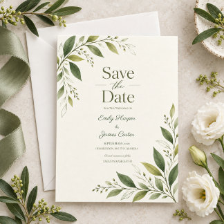 Zitrusgrüne moderne botanische Hochzeit Save The Date