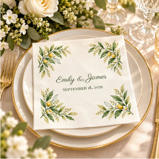 Zitrusgrüne moderne botanische Hochzeit Serviette
