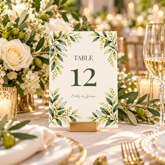 Zitrusgrüne moderne botanische Hochzeit Tischnummer