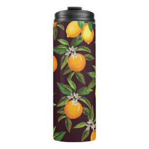 Zitrusmuster, Vintage Zitronen Orangen. Thermosbecher