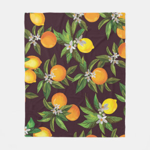 Zitrusmuster, Vintage Zitronenfrüchte. Fleecedecke