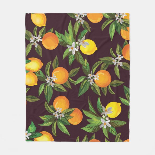 Zitrusmuster, Vintage Zitronenfrüchte. Fleecedecke (Vorderseite)