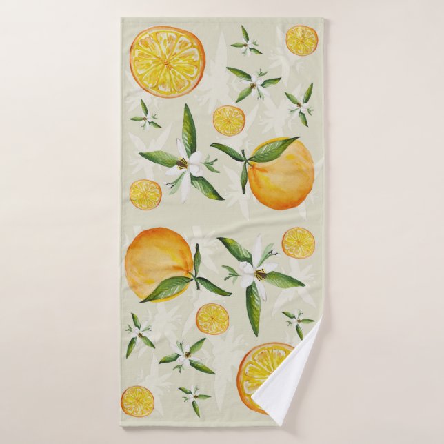 Zitrusmuster von Orangen und Orangenblüten Badehandtuch (Badehandtuch)