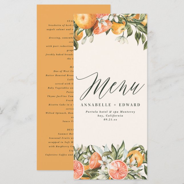 Zitrusorange Botanische moderne rustikale Karte (Vorne/Hinten)
