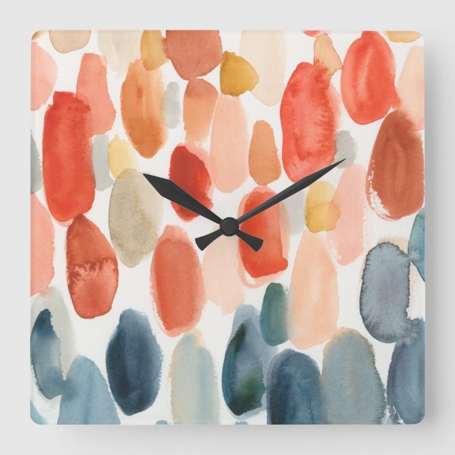 Zitrussaison - Korallen und Blausteine Quadratische Wanduhr (Vorderseite)