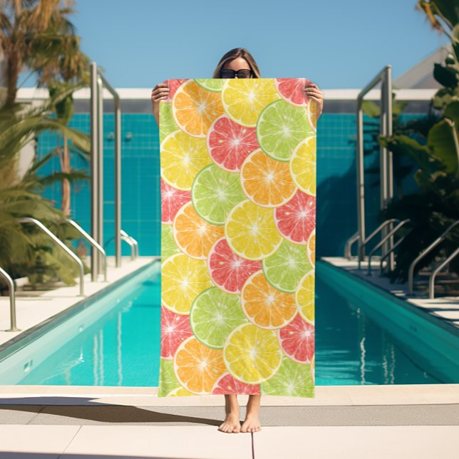 Zitrusscheiben Strandtuch (Citrus Fruit Slices Beach Towel (white on reverse side))