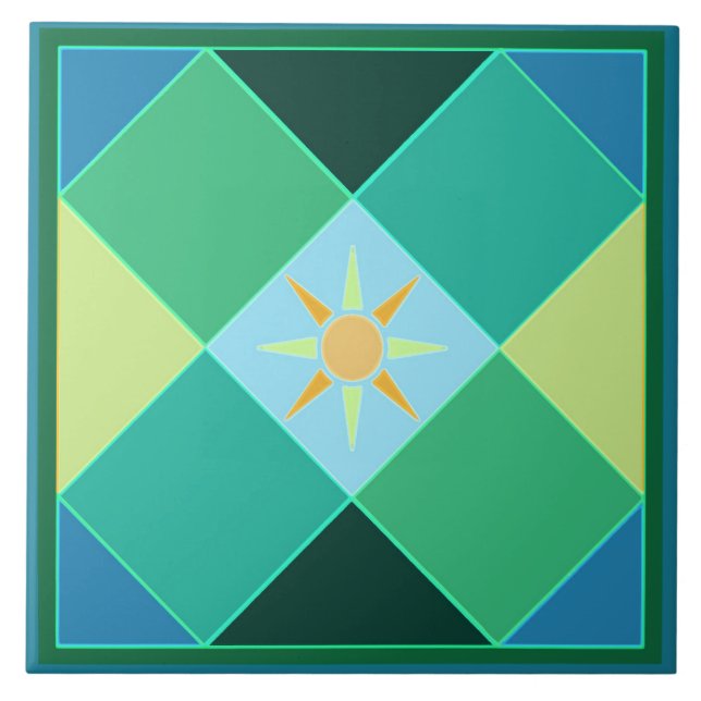 Zitrussonne in den Farben der blauen, marokkanisch Fliese (Vorderseite)